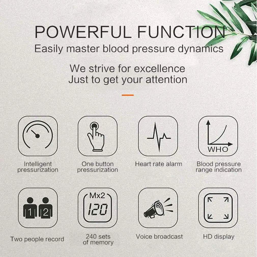 Blood Pressure Monitor Sphygmomanometer Voice Guidance & LCD Cuff