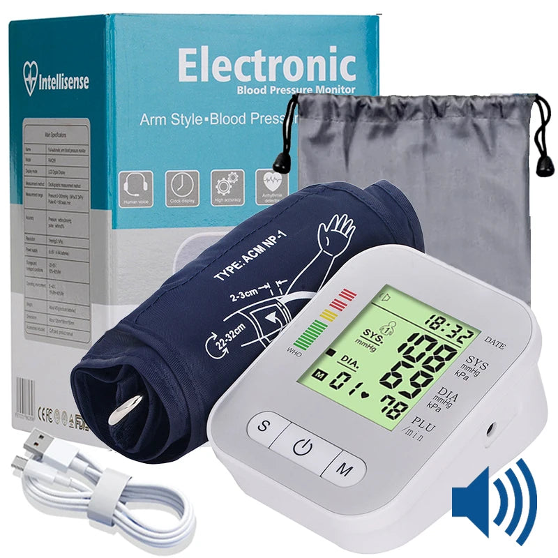 Blood Pressure Monitor Sphygmomanometer Voice Guidance & LCD Cuff