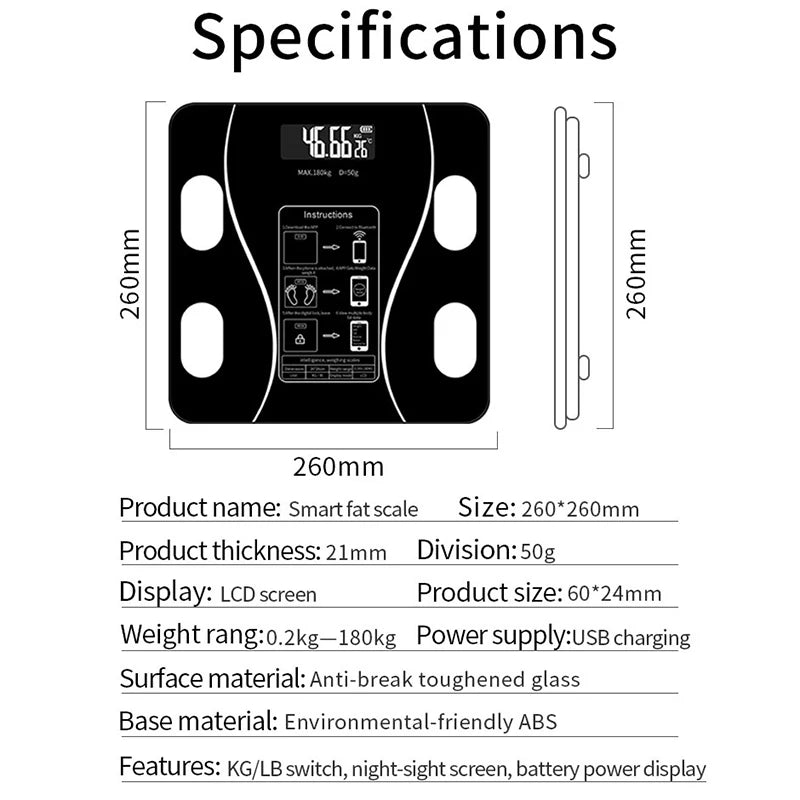 Smart Body Fat Scale Bluetooth App Digital Weight Tracker